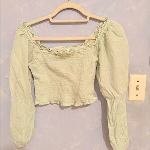 Aerie Seafoam Green Smocked Long Sleeve
Peasant Boho Top